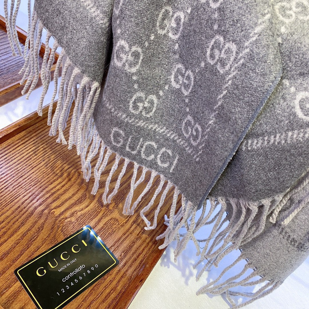 JACQUARD PATTERN KNIT SCARF 180 CM IN COOL GRAY WOOL 402421 mysite