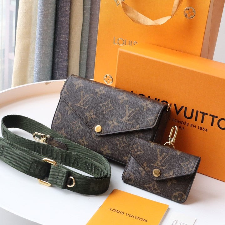 LV Felicie Strap & Go Brown Dark Green Monogram Canvas GHW mysite