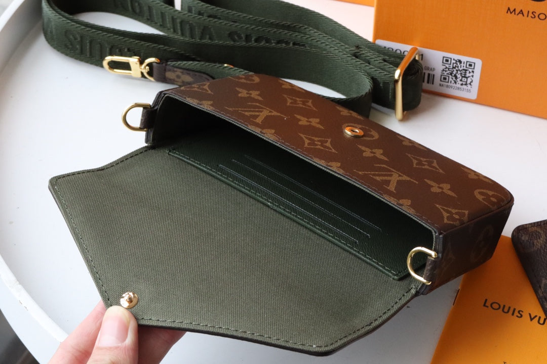 LV Felicie Strap & Go Brown Dark Green Monogram Canvas GHW mysite