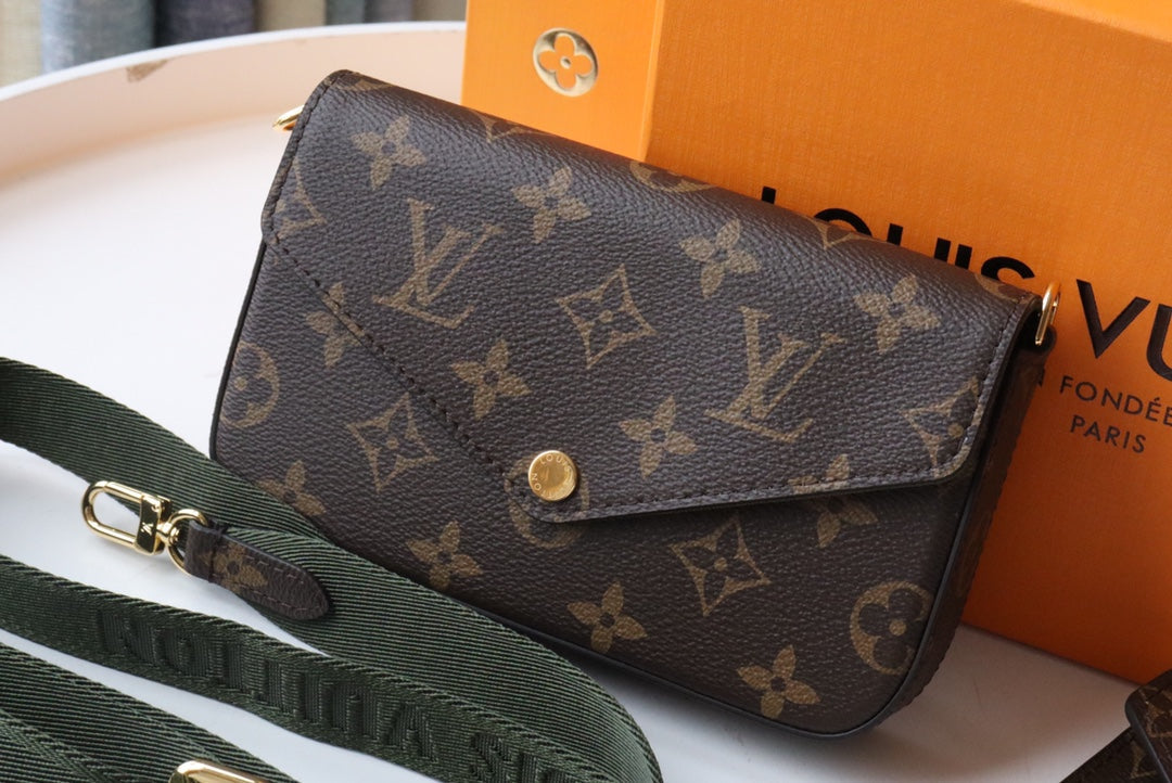 LV Felicie Strap & Go Brown Dark Green Monogram Canvas GHW mysite
