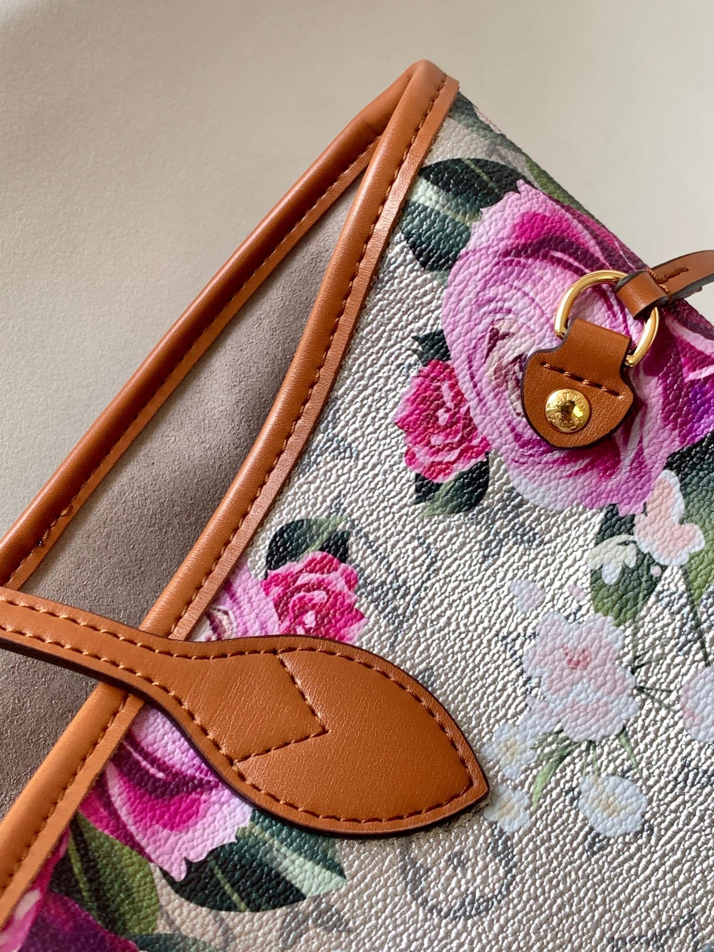 LV Neverfull MM Tote 31cm Sliver Pink Floral Pattern Leather GHW mysite