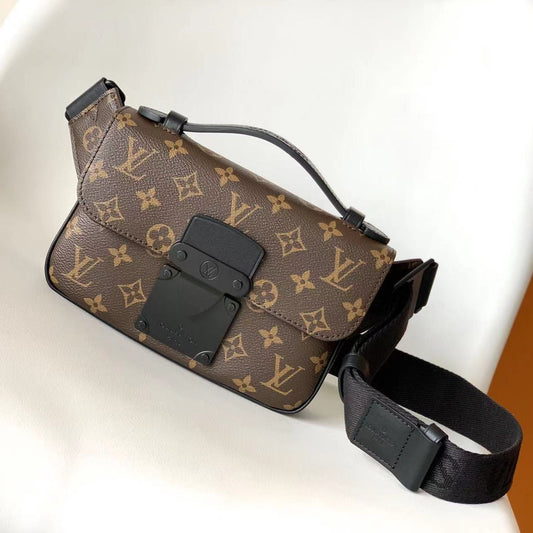 LV  S Lock Sling Bag 21cm Brown Black Monogram Macassar Canvas mysite
