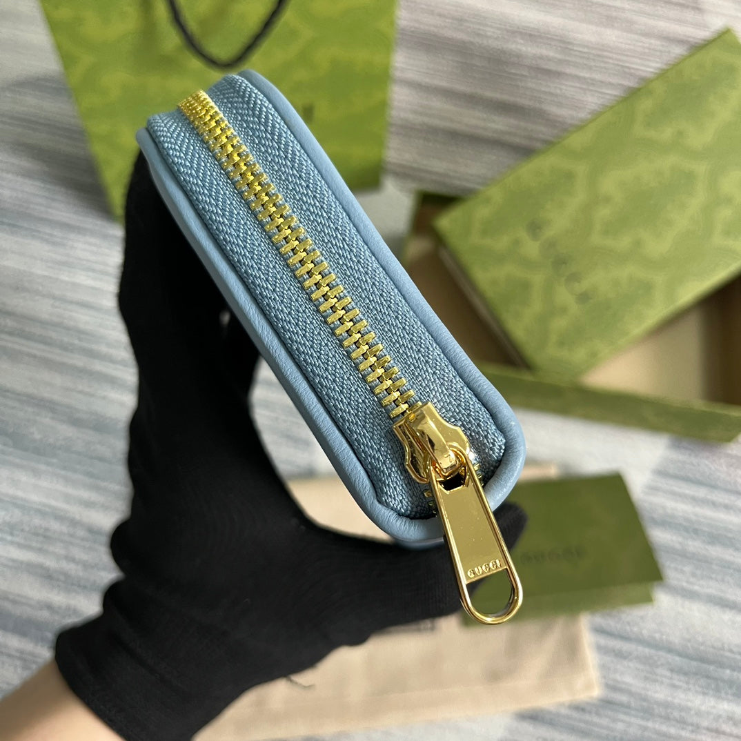 GG BLONDIE 21 FULL ZIP WALLET IN BLUE PASTEL CALFSKIN mysite