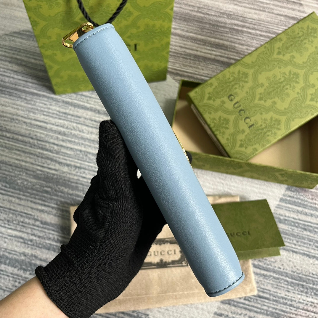 GG BLONDIE 21 FULL ZIP WALLET IN BLUE PASTEL CALFSKIN mysite