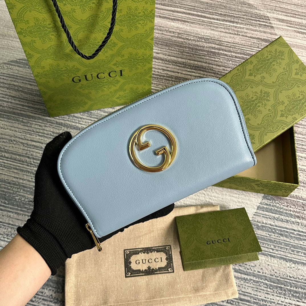 GG BLONDIE 21 FULL ZIP WALLET IN BLUE PASTEL CALFSKIN mysite