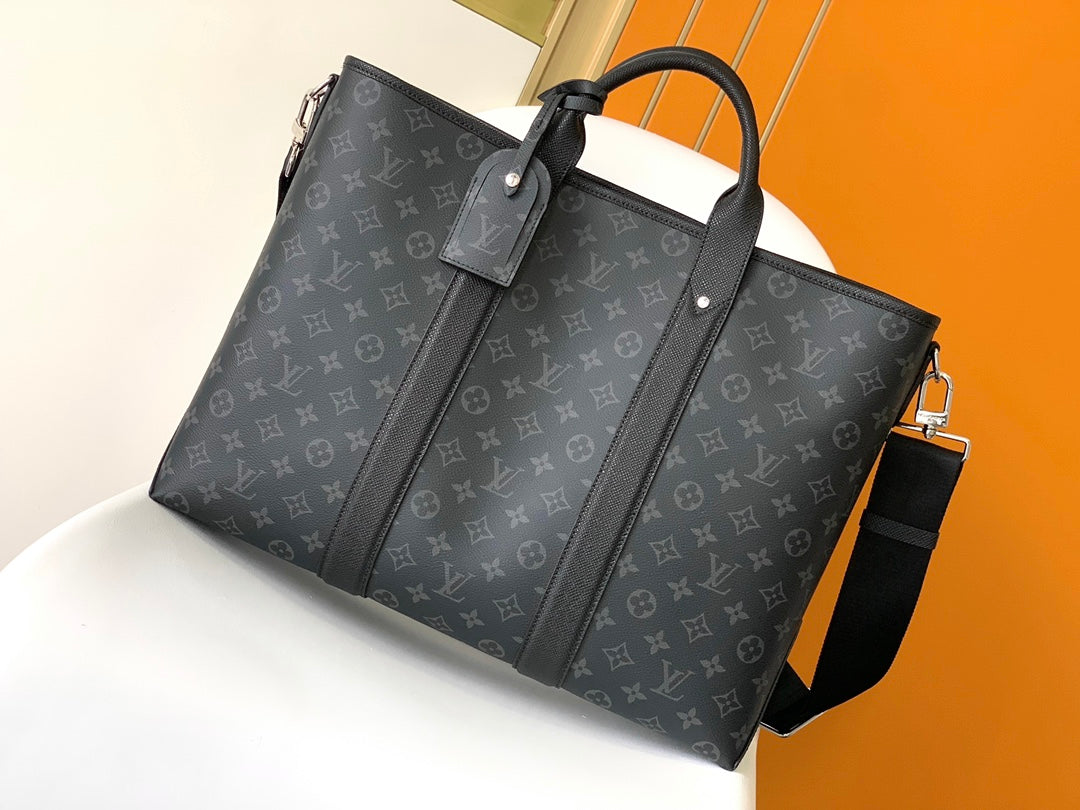 LV The Weekend Tote Bag 43cm Black Monogram Canvas & Taïga Leather mysite