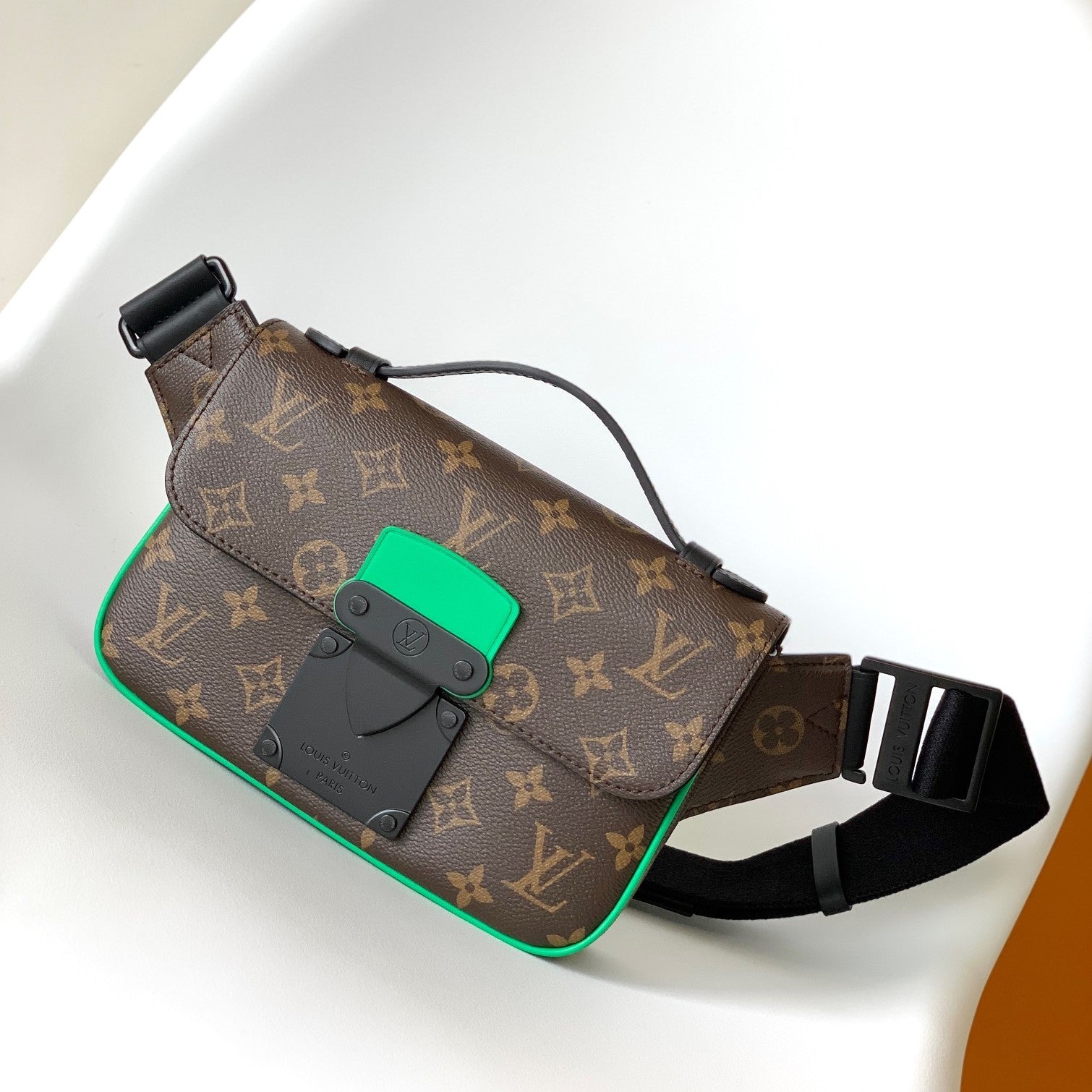LV  S Lock Sling Bag 21cm Brown Green Monogram Macassar Canvas mysite