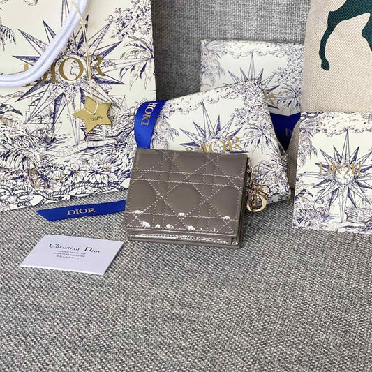 CD Caro 11cm Compact Wallet Shiny Grey Calfskin mysite