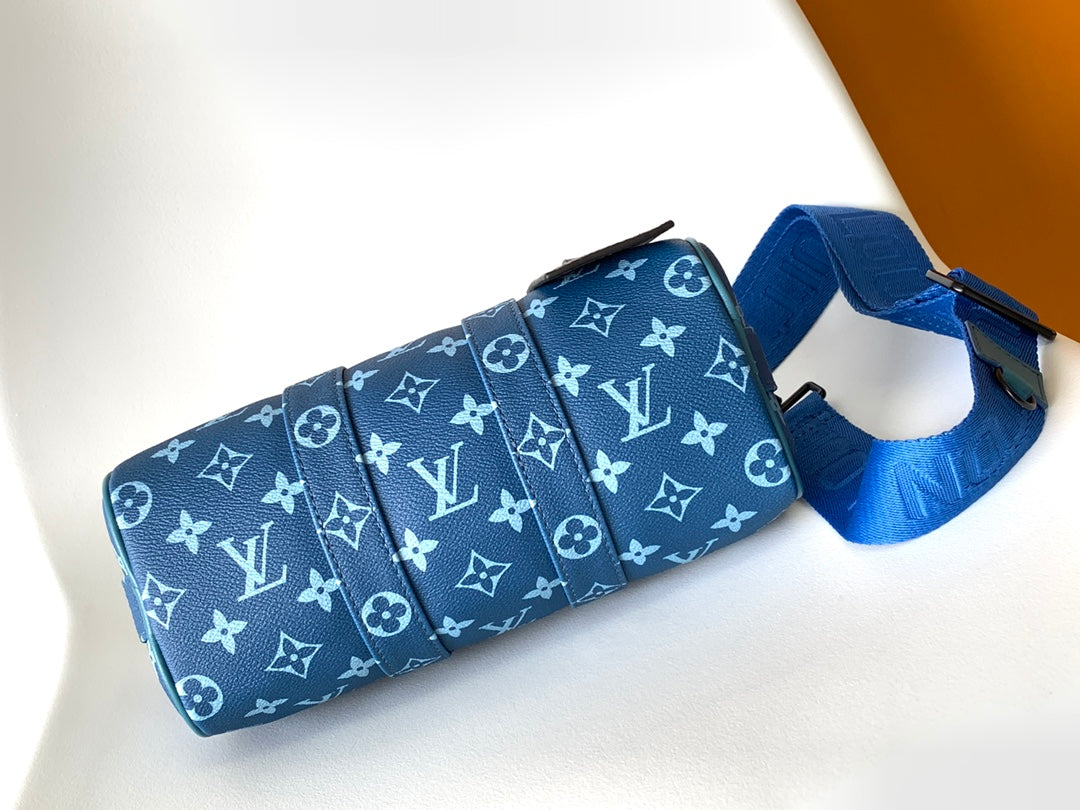 LV 21s Keepall Bandoulière 25 Blue Monogram Canvas & Cowhide mysite