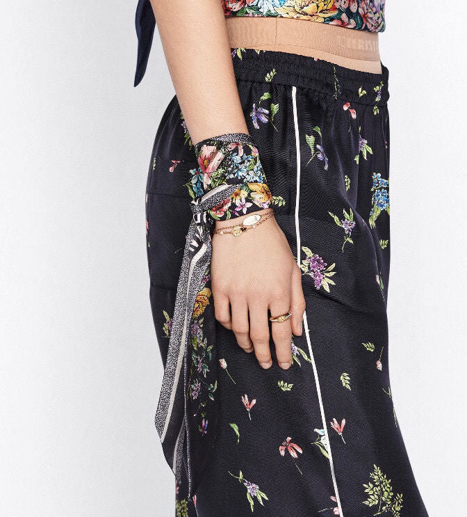 Bevel Edge Floral Double Layer Ribbon Silk Scarf mysite