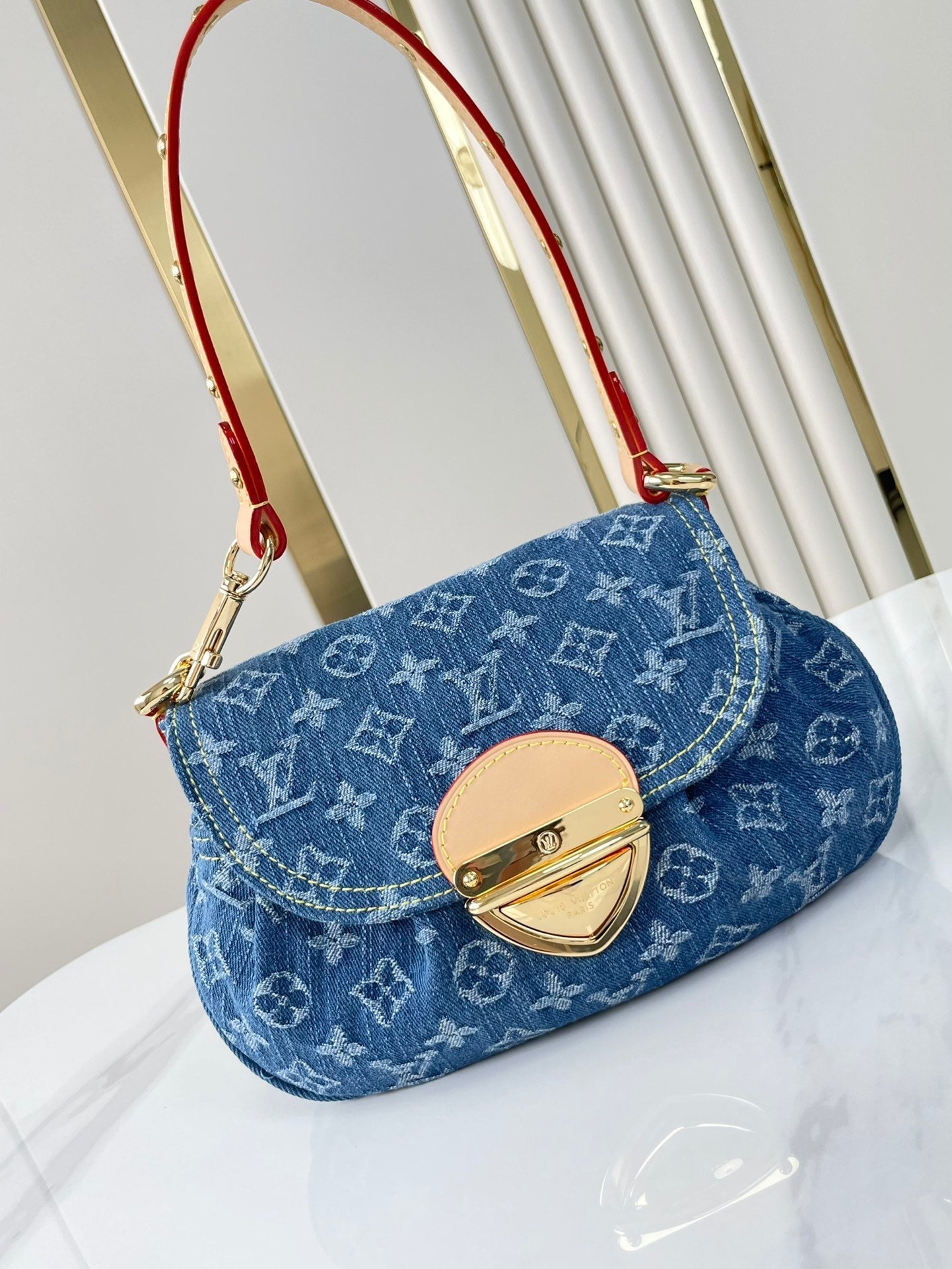 SUNSET 27 IN BLUE MONOGRAM DENIM GOLD BUCKLE mysite
