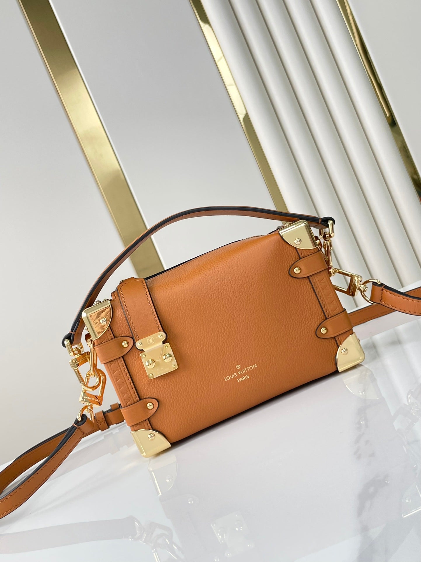 SIDE TRUNK MINI 18 IN ORANGE BROWN CALFSKIN GOLD HARDWARE mysite