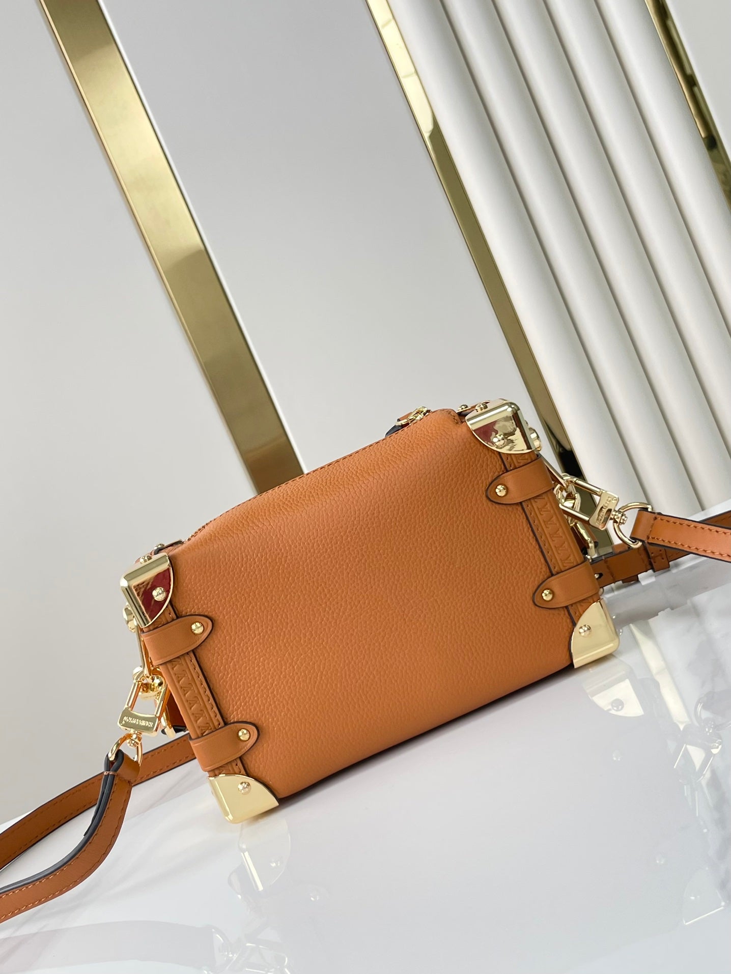 SIDE TRUNK MINI 18 IN ORANGE BROWN CALFSKIN GOLD HARDWARE mysite