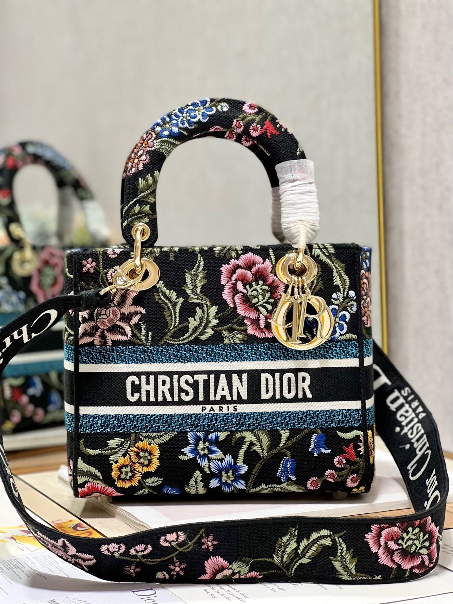 CD Flower Black Lady Dior Bag Canvas 336670 mysite