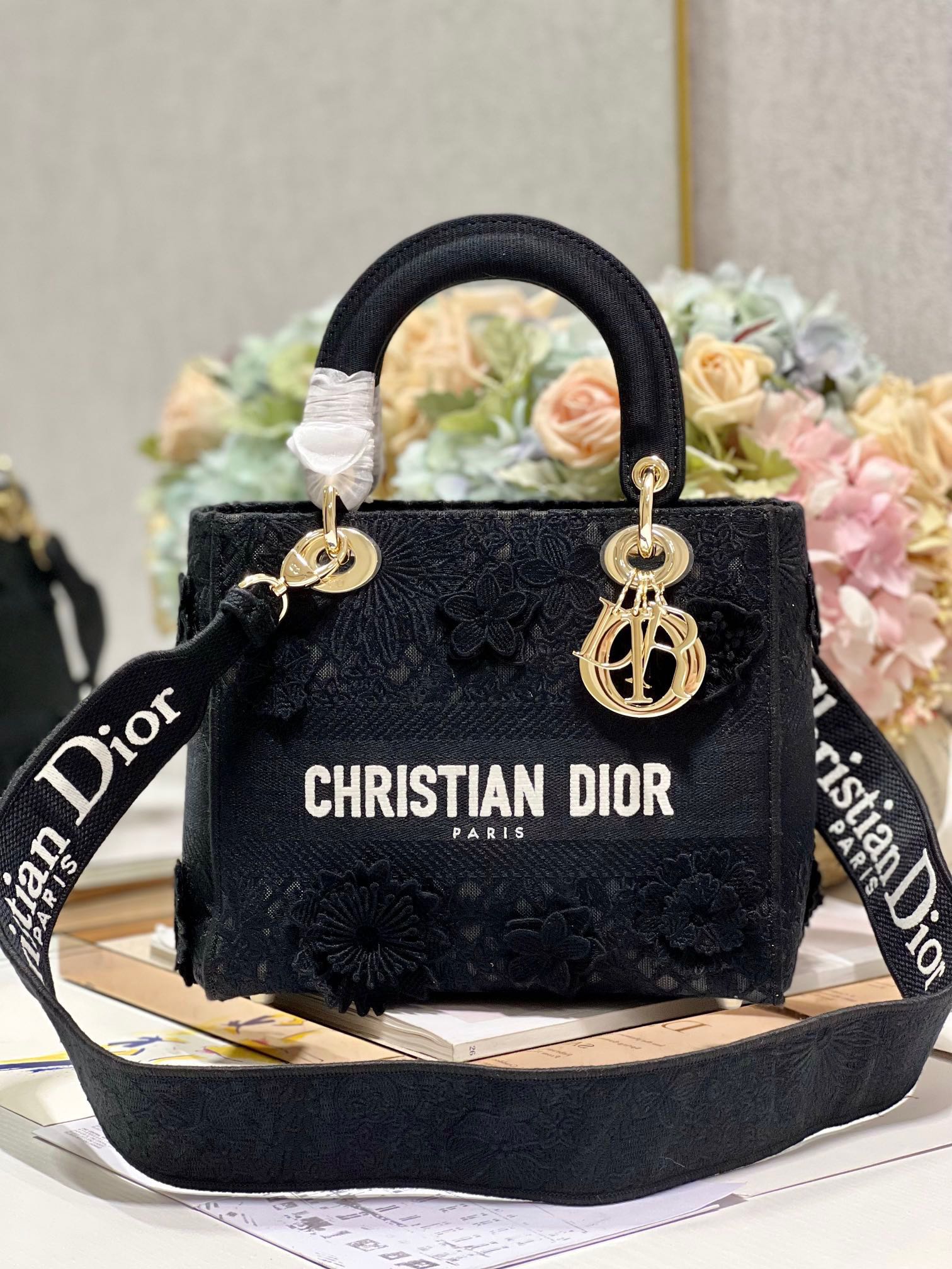 CD Flower Black 24 Lady Dior Bag Canvas 336721 mysite