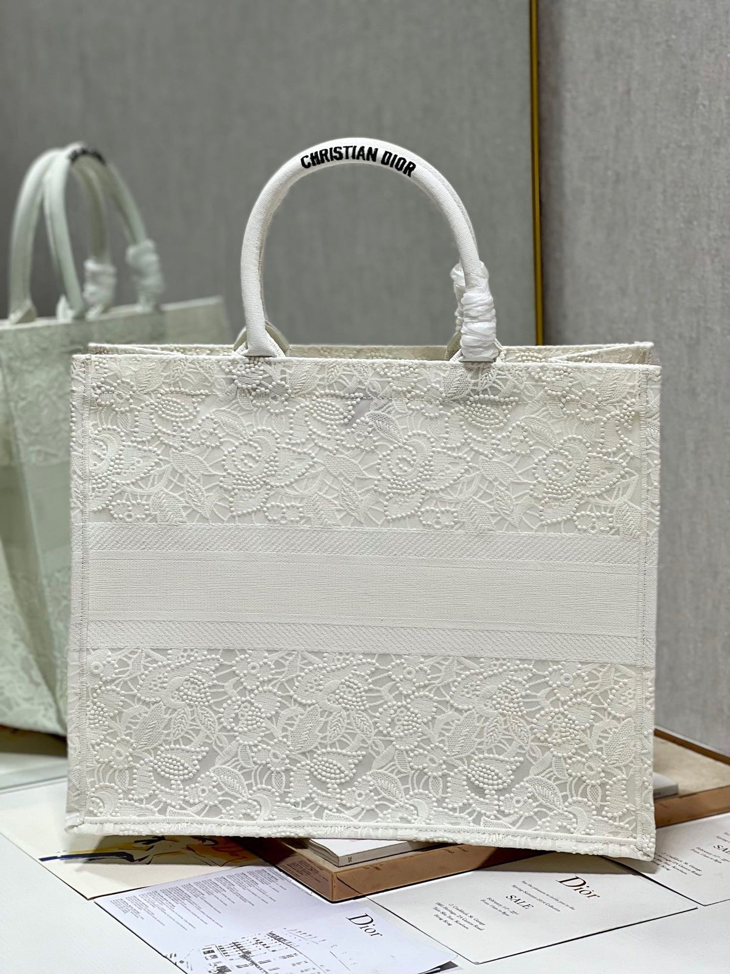 CD Mesh White Book Tote 42cm Bag Canvas 336561 mysite