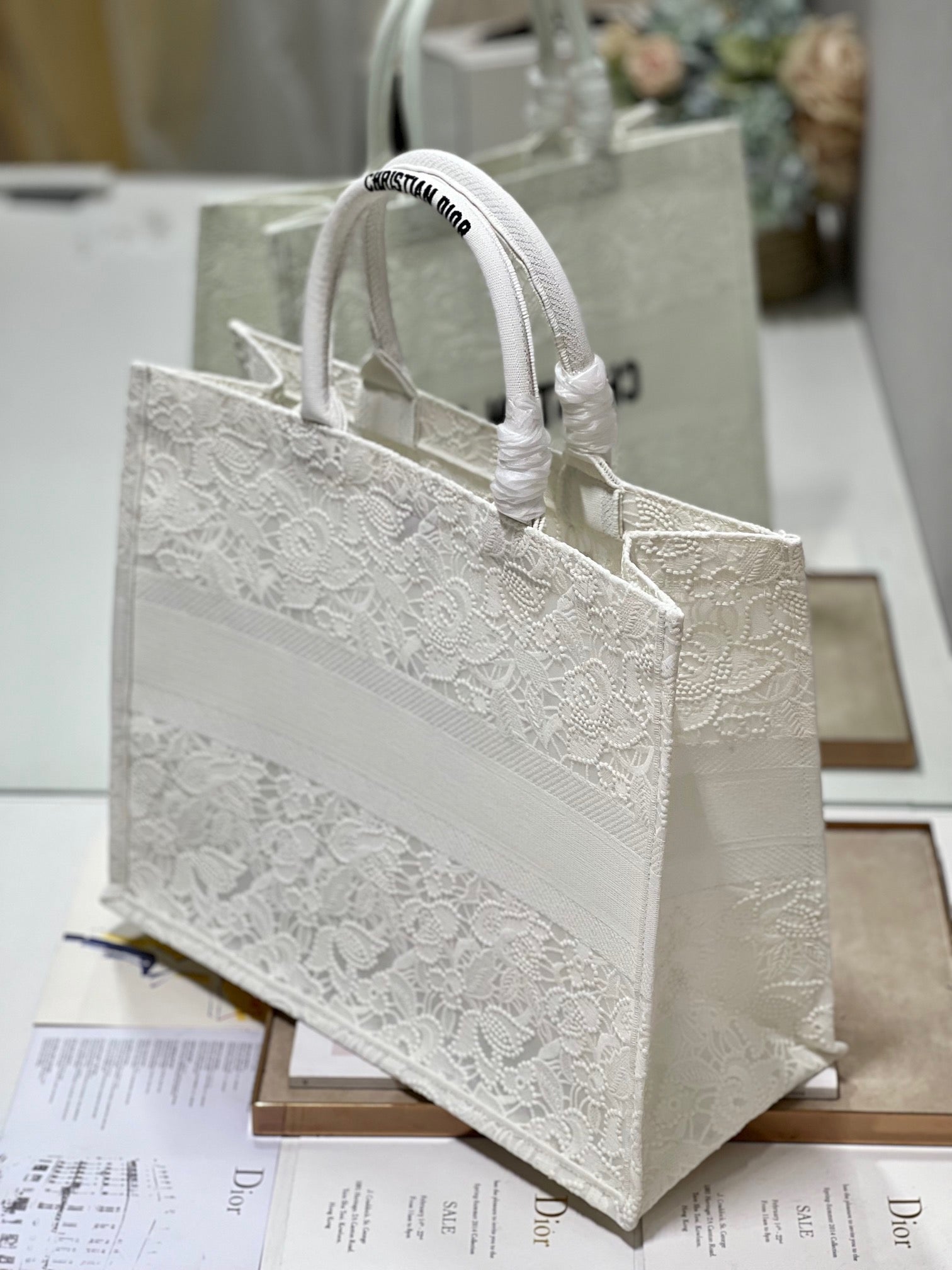 CD Mesh White Book Tote 42cm Bag Canvas 336561 mysite
