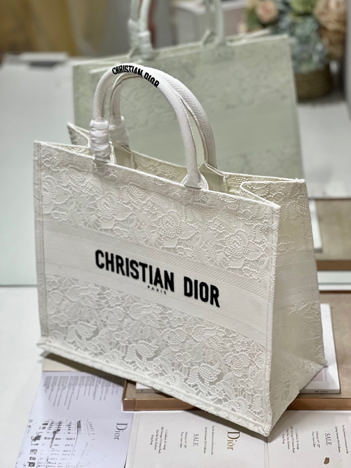 CD Mesh White Book Tote 42cm Bag Canvas 336561 mysite