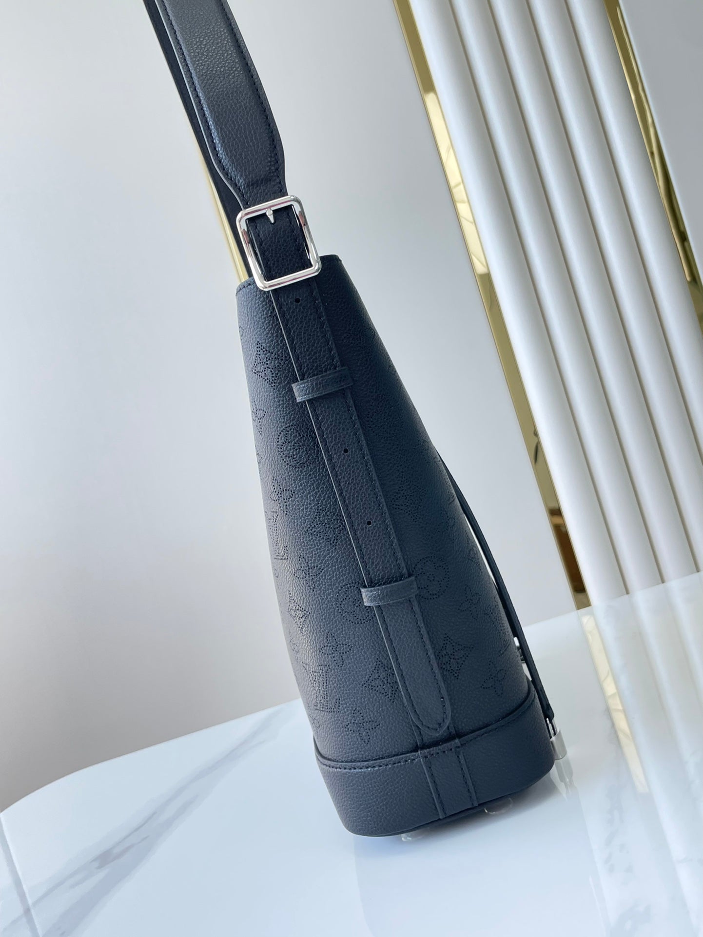 FLORE 28 IN CHARCOAL PERFORATED CALFSKIN mysite