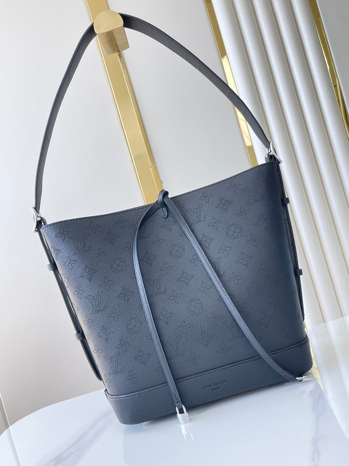 FLORE 28 IN CHARCOAL PERFORATED CALFSKIN mysite