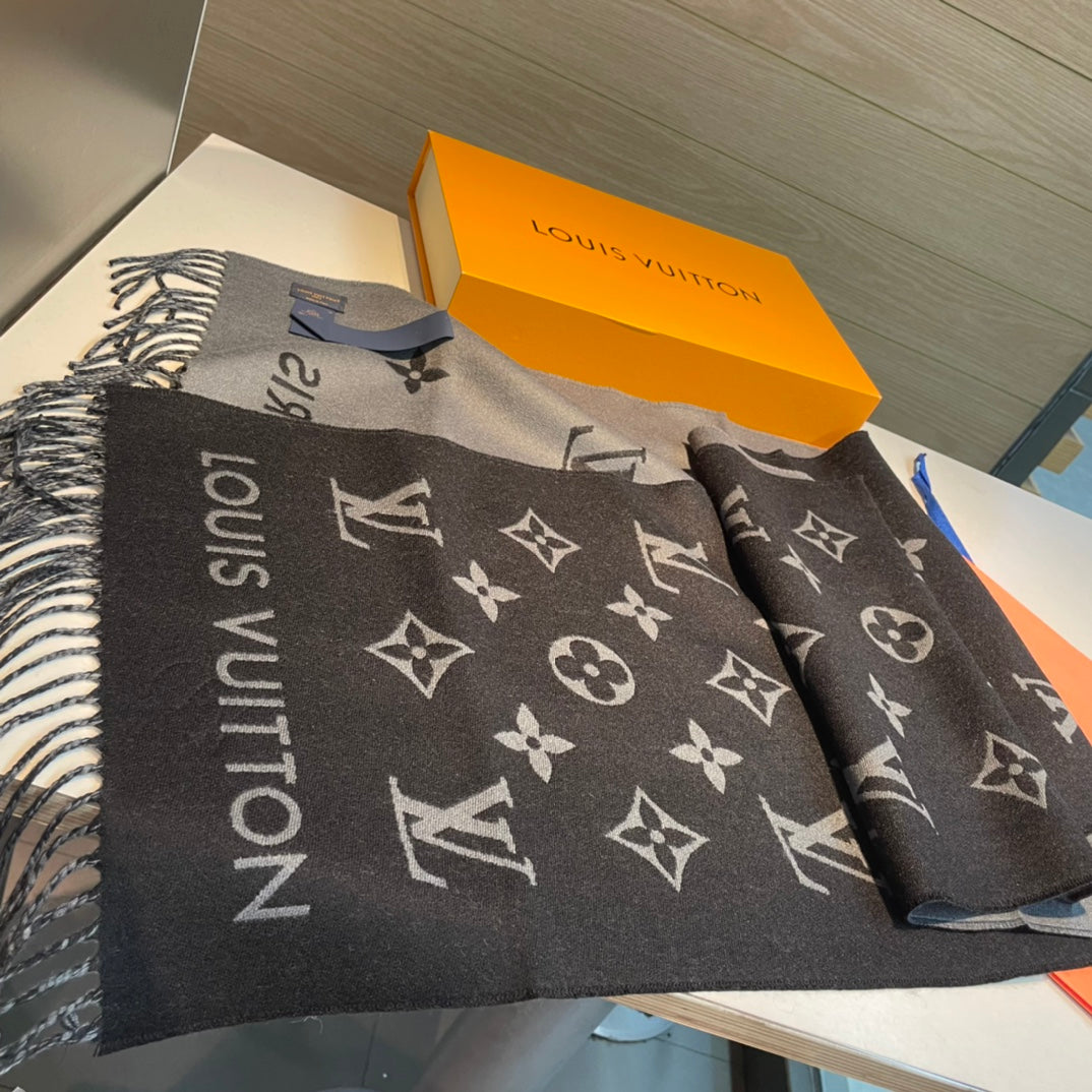 ALL ABOUT MONOGRAM SCARF 185 CM IN BLACK WOOL 394497 mysite