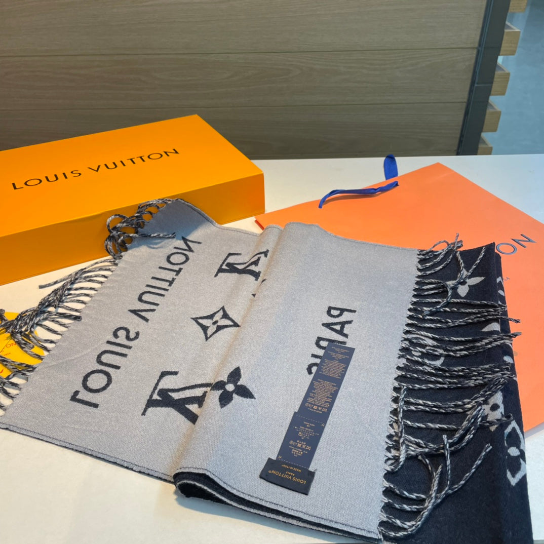 ALL ABOUT MONOGRAM SCARF 185 CM IN AEGEAN BLUE WOOL 394499 mysite