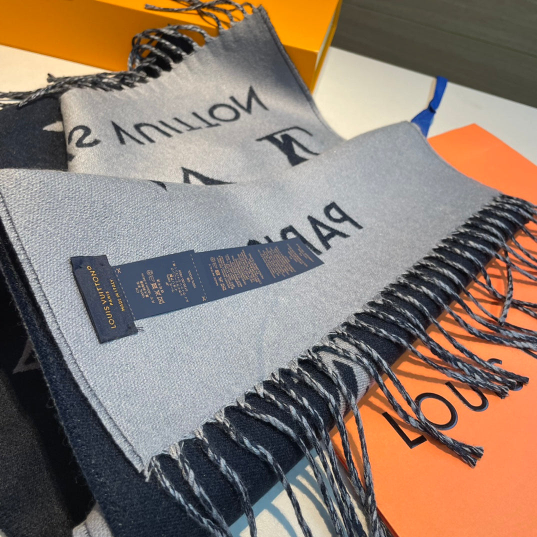 ALL ABOUT MONOGRAM SCARF 185 CM IN AEGEAN BLUE WOOL 394499 mysite