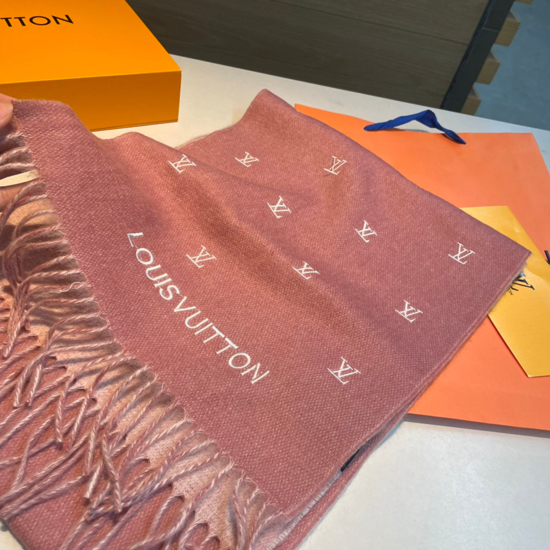 SCARF 190 CM IN SALMON PINK CASHMERE WITH WHITE LOGO 396328 mysite