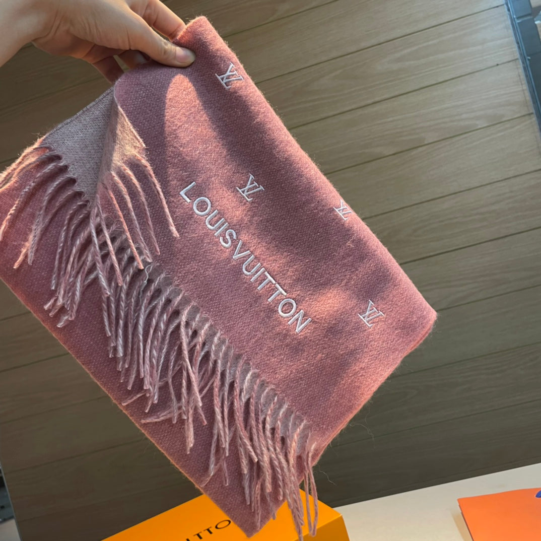 SCARF 190 CM IN SALMON PINK CASHMERE WITH WHITE LOGO 396328 mysite