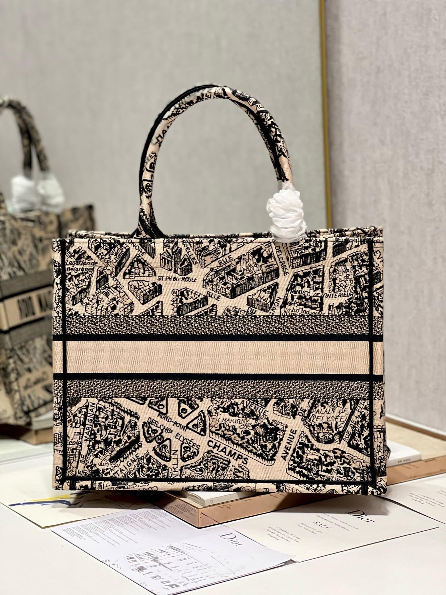 CD Paris Apricot Book Tote 36cm Bag Black beige Canvas 336525 mysite