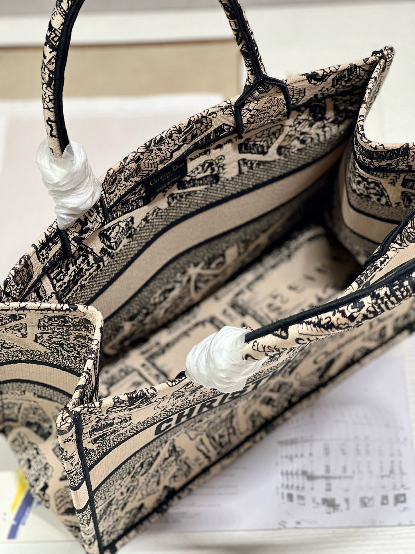 CD Paris Apricot Book Tote 36cm Bag Black beige Canvas 336525 mysite