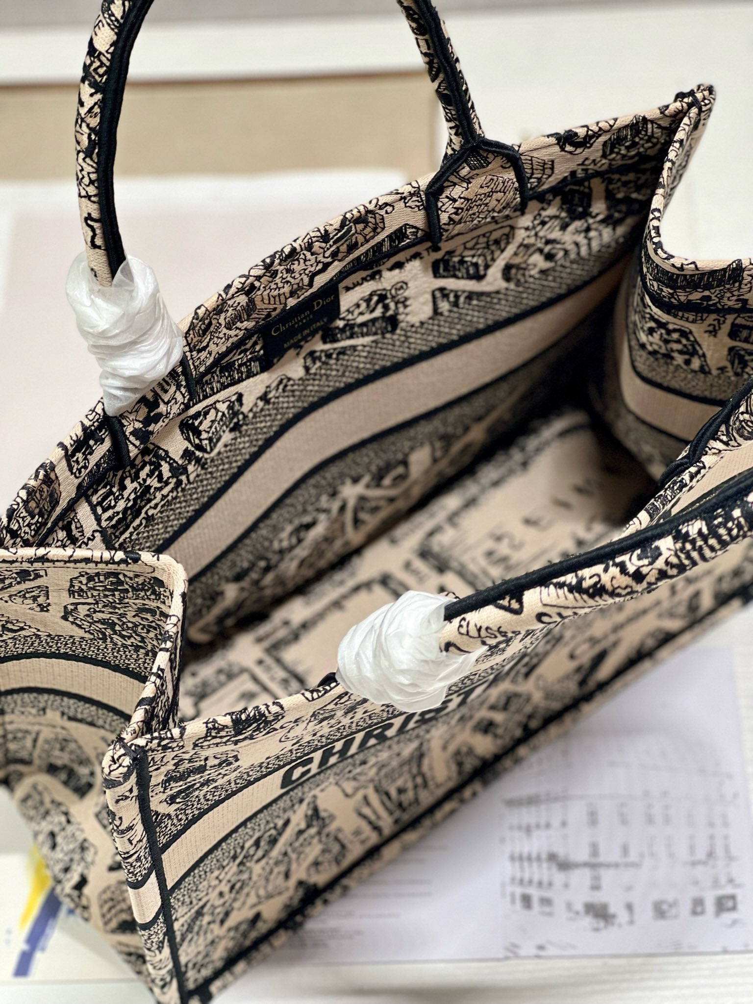 CD Paris Apricot Book Tote 36cm Bag Black beige Canvas 336525 mysite