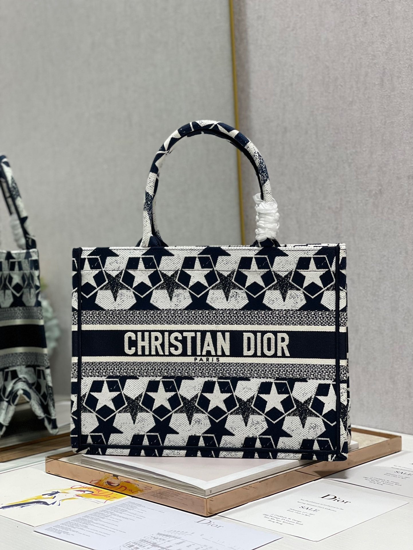 CD Five-pointed Star Book Tote 36cm Bag Blue White Canvas 336522 mysite