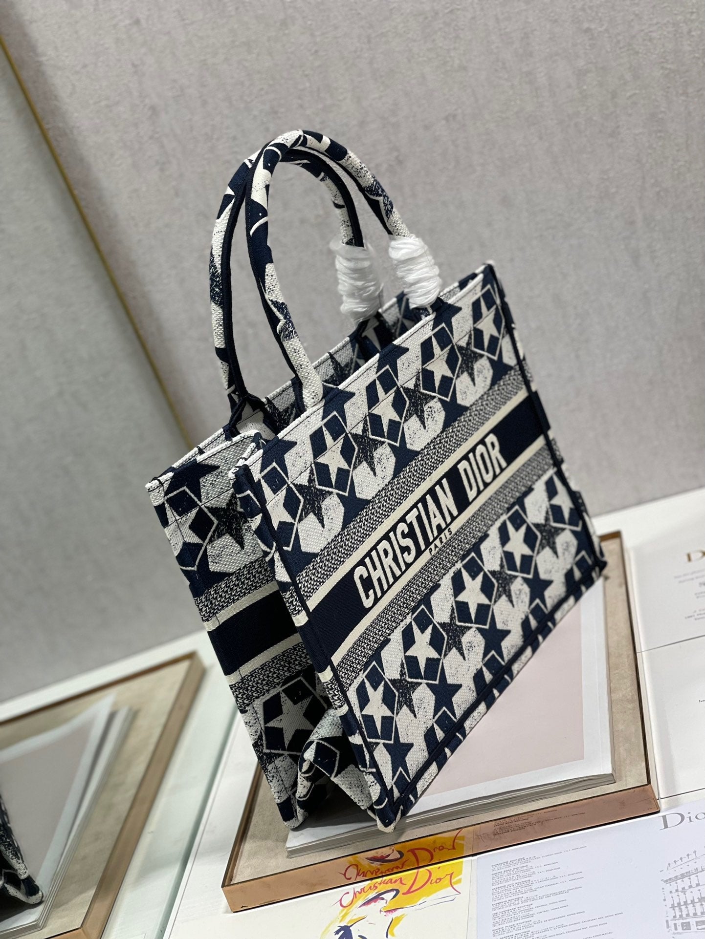 CD Five-pointed Star Book Tote 36cm Bag Blue White Canvas 336522 mysite