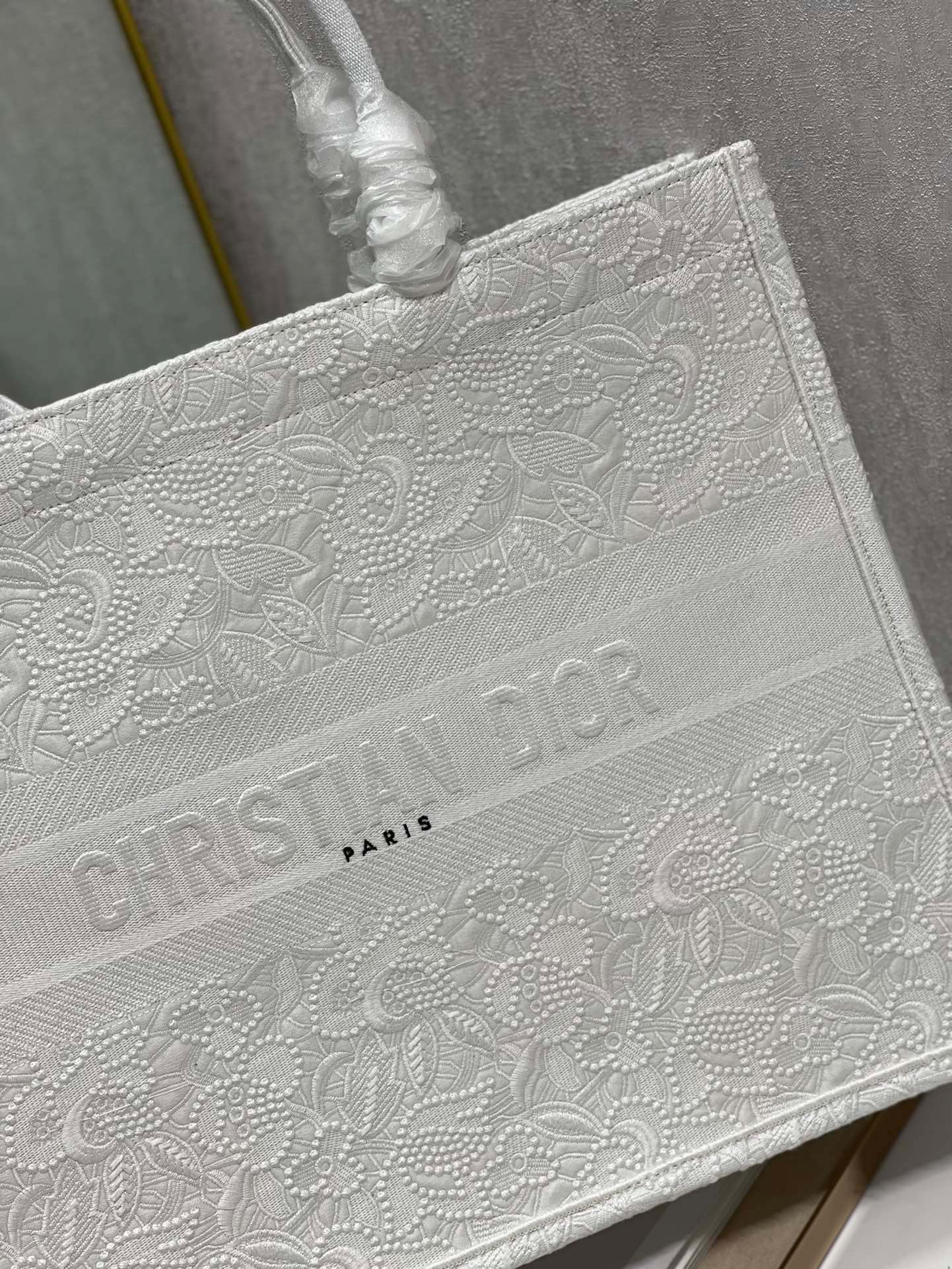 CD Lace White Book Tote 42cm Bag Canvas 336570 mysite