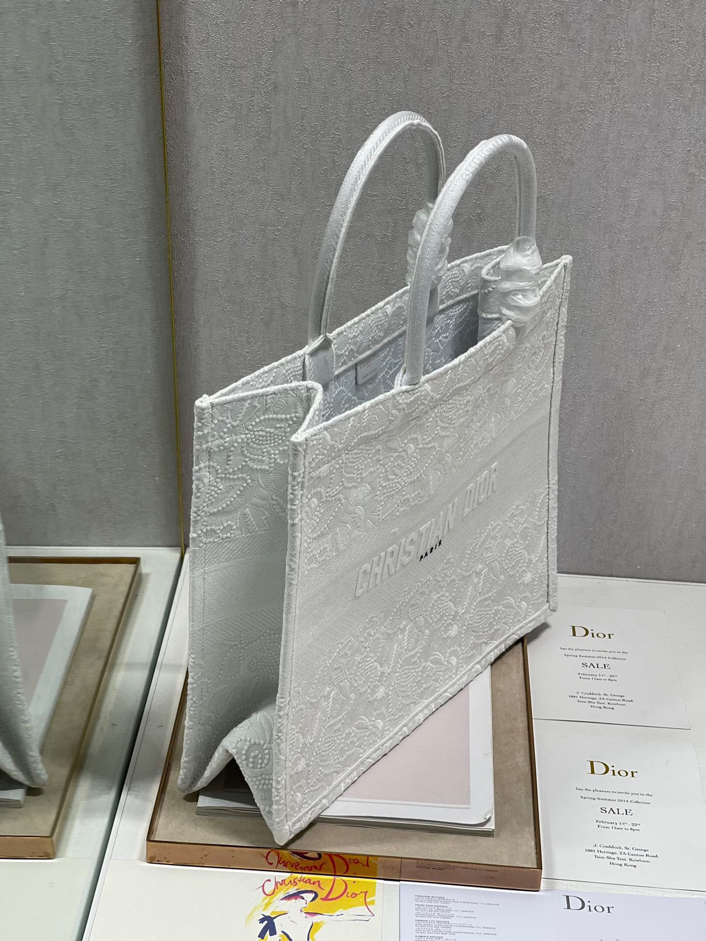 CD Lace White Book Tote 42cm Bag Canvas 336570 mysite