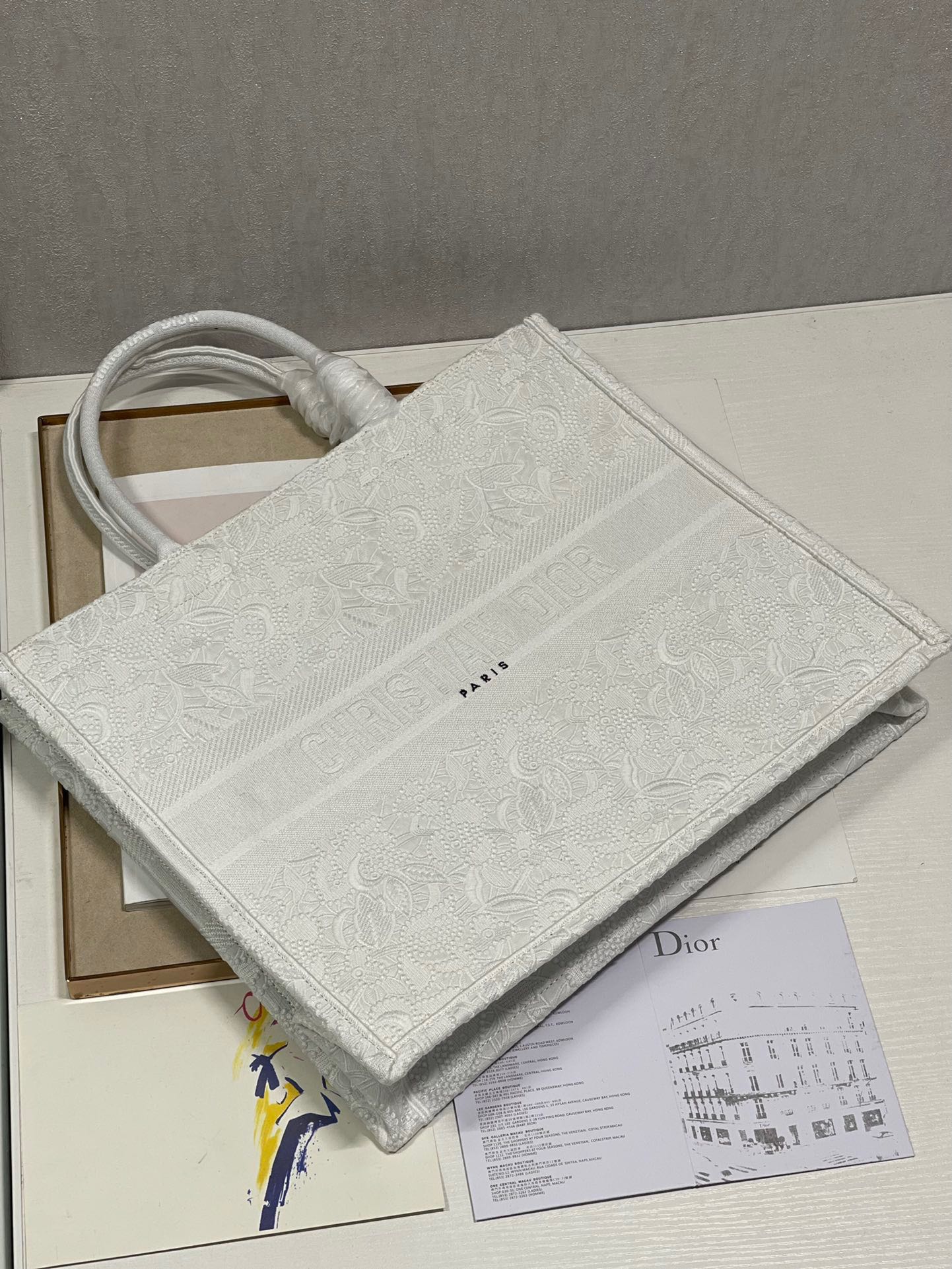 CD Lace White Book Tote 42cm Bag Canvas 336570 mysite
