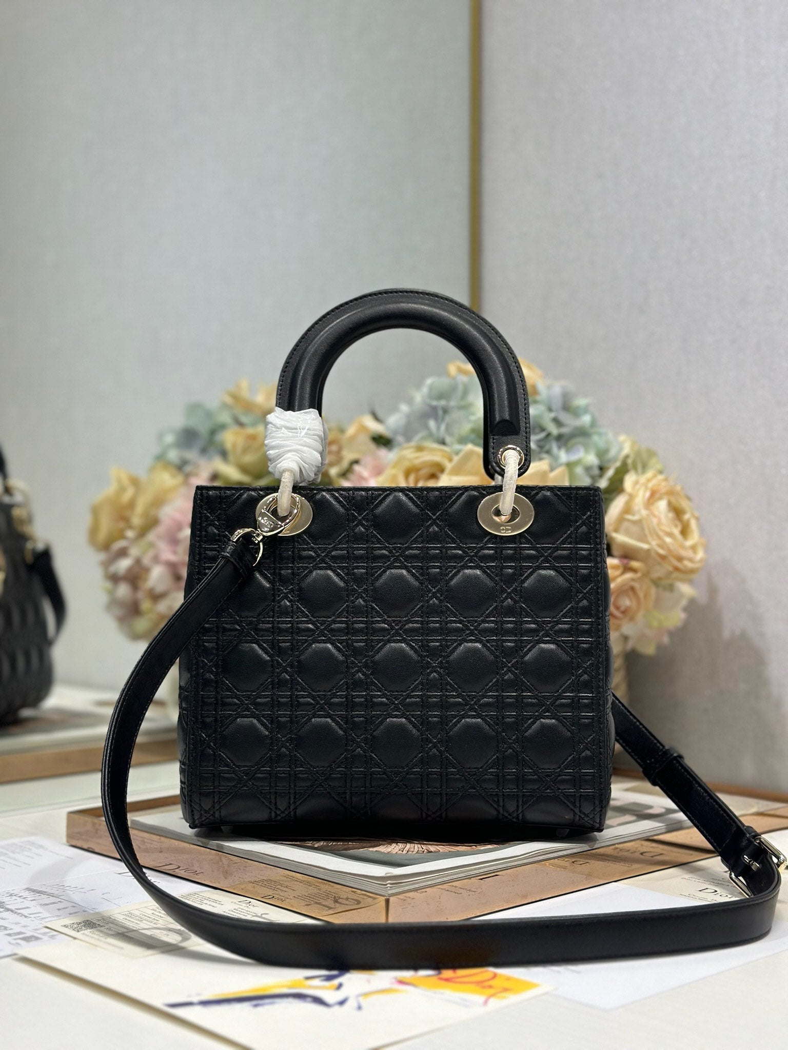 CD Medium Lady Dior 24 Bag Black Lambskin mysite