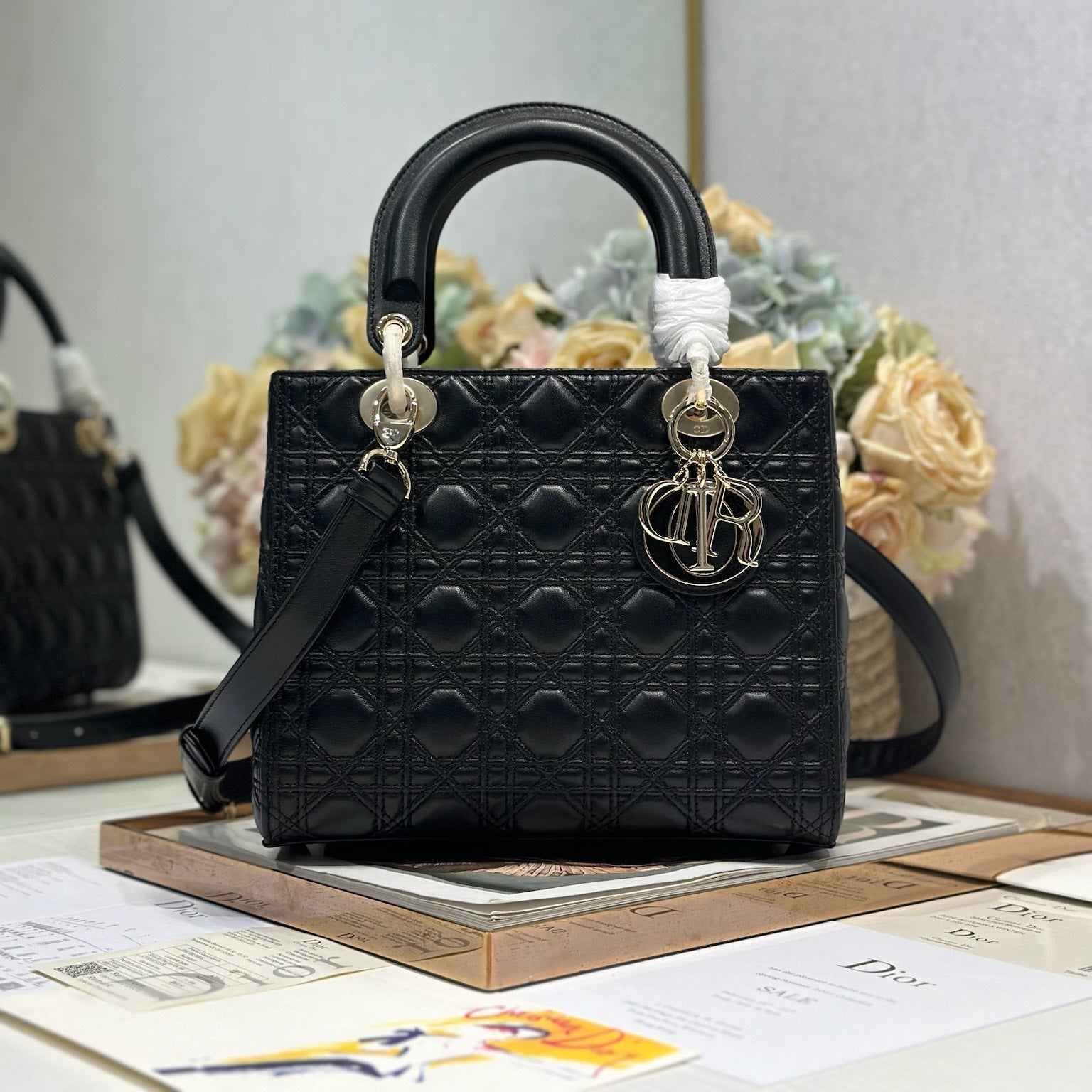 CD Medium Lady Dior 24 Bag Black Lambskin mysite