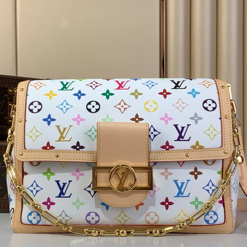 LV x TM Dauphine Soft GM 28cm White Multicolored Cowhide-leather trim mysite