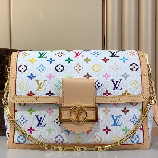 LV x TM Dauphine Soft GM 28cm White Multicolored Cowhide-leather trim mysite