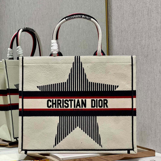 CD White five-pointed Star Book Tote 42cm Bag Canvas 336564 mysite