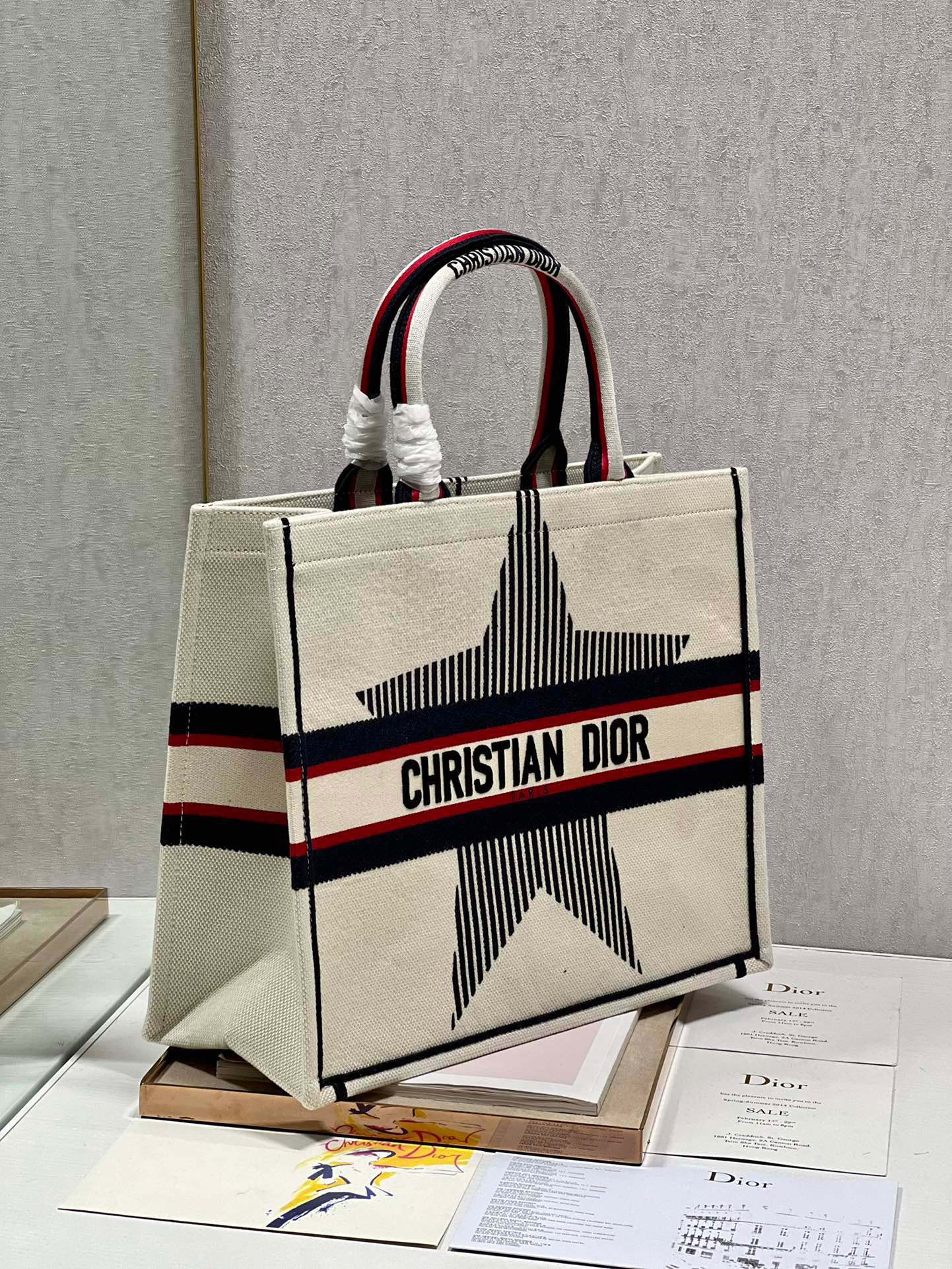 CD White five-pointed Star Book Tote 42cm Bag Canvas 336564 mysite