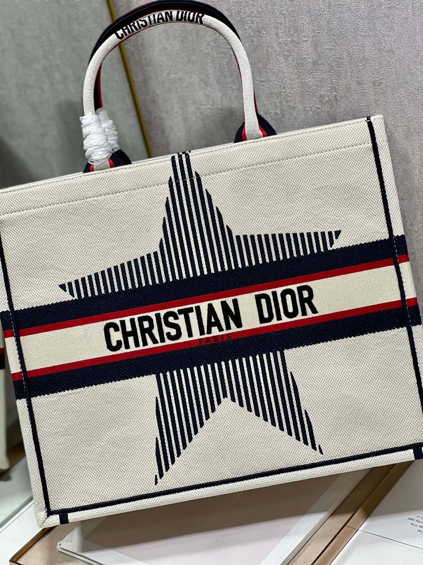CD White five-pointed Star Book Tote 42cm Bag Canvas 336564 mysite