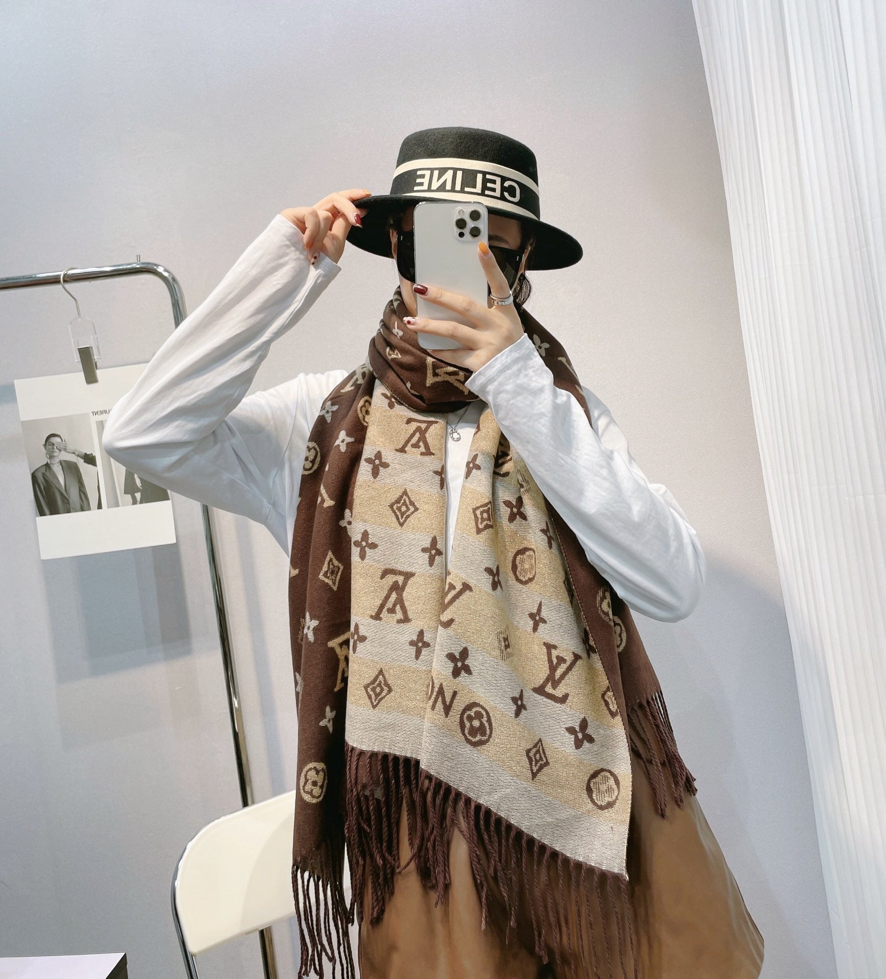 Classic Monogram Warm Fringe Scarf Shawl mysite