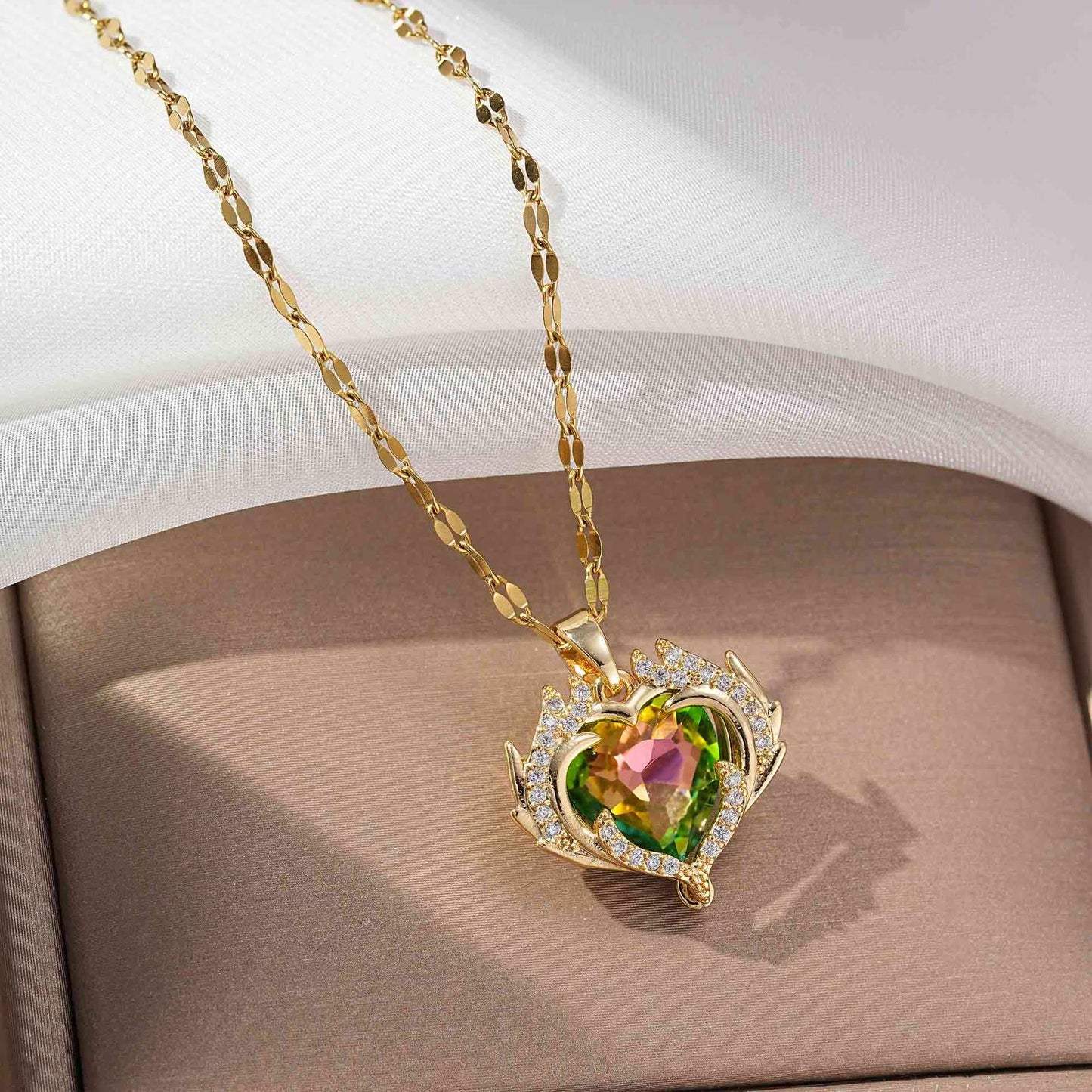 French Luxe Red Heart Pendant Necklace – Dainty Glamour with Full Rhinestones accessoriess mysite