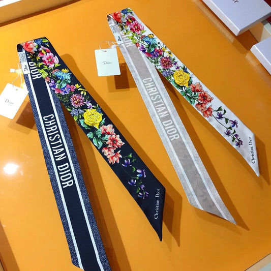 Bevel Edge Floral Double Layer Ribbon Silk Scarf mysite