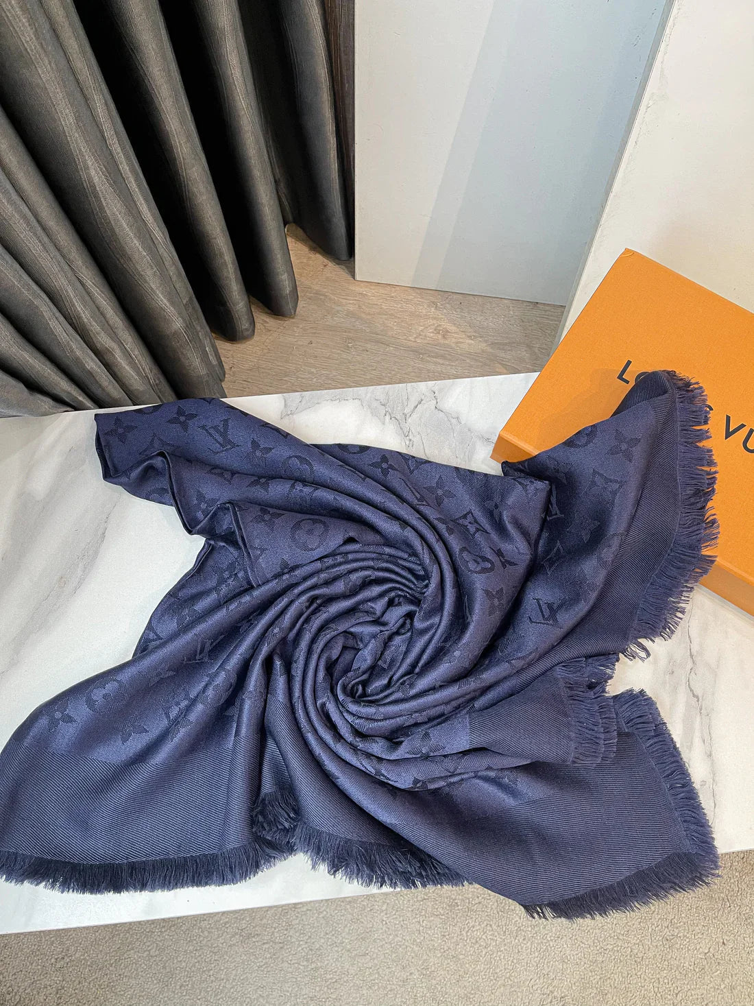 LV Monogram Stole Dark Blue Scarf mysite