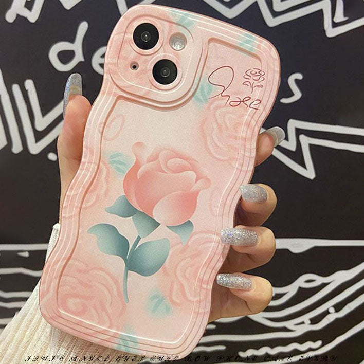 Oil Pink Rose With Wristband & Bracket For iPhone Case