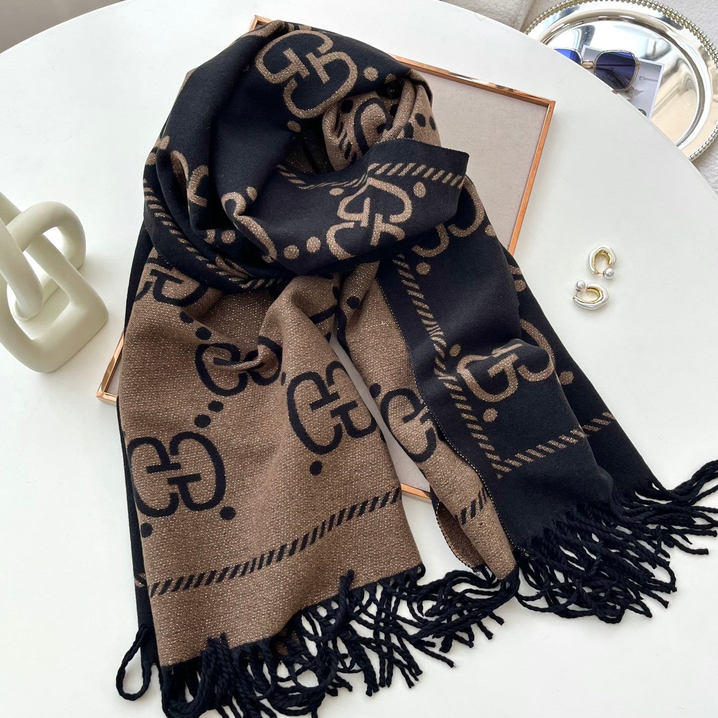 Classic Mink and Silver Fringe Scarf Shawl mysite